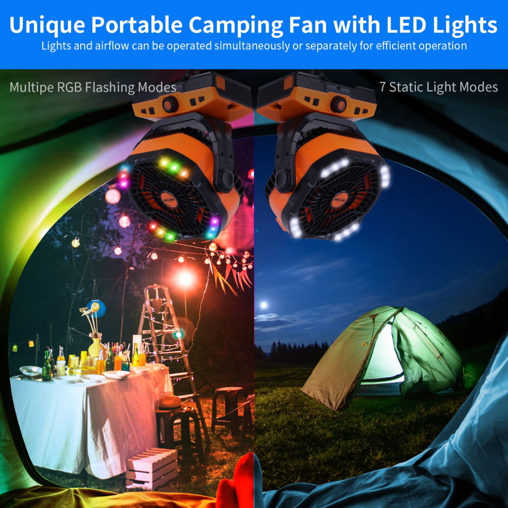 20000mAh Portable Rechargeable Camping Fan - Oscillating, Battery Operated, 270 Pivot, Stepless Speed, USB Desk & Outdoor Fan