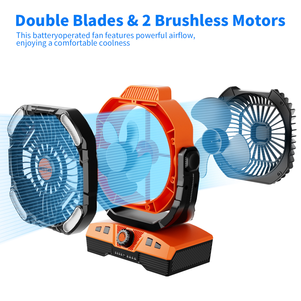 20000mAh Portable Rechargeable Camping Fan - Oscillating, Battery Operated, 270 Pivot, Stepless Speed, USB Desk & Outdoor Fan