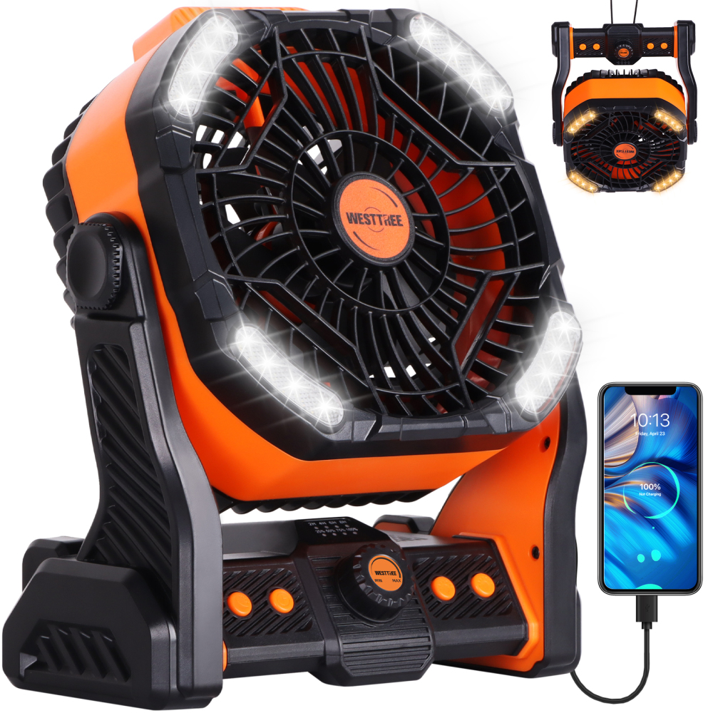 20000mAh USB Portable Outdoor Camping Fan Light，Rechargeable Battery Operated Outdoor Tent Fan