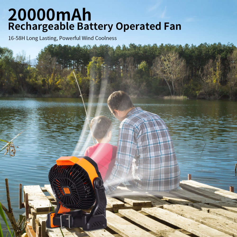 20000mAh USB Portable Outdoor Camping Fan Light，Rechargeable Battery Operated Outdoor Tent Fan