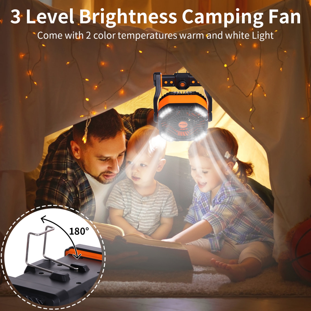 20000mAh USB Portable Outdoor Camping Fan Light，Rechargeable Battery Operated Outdoor Tent Fan
