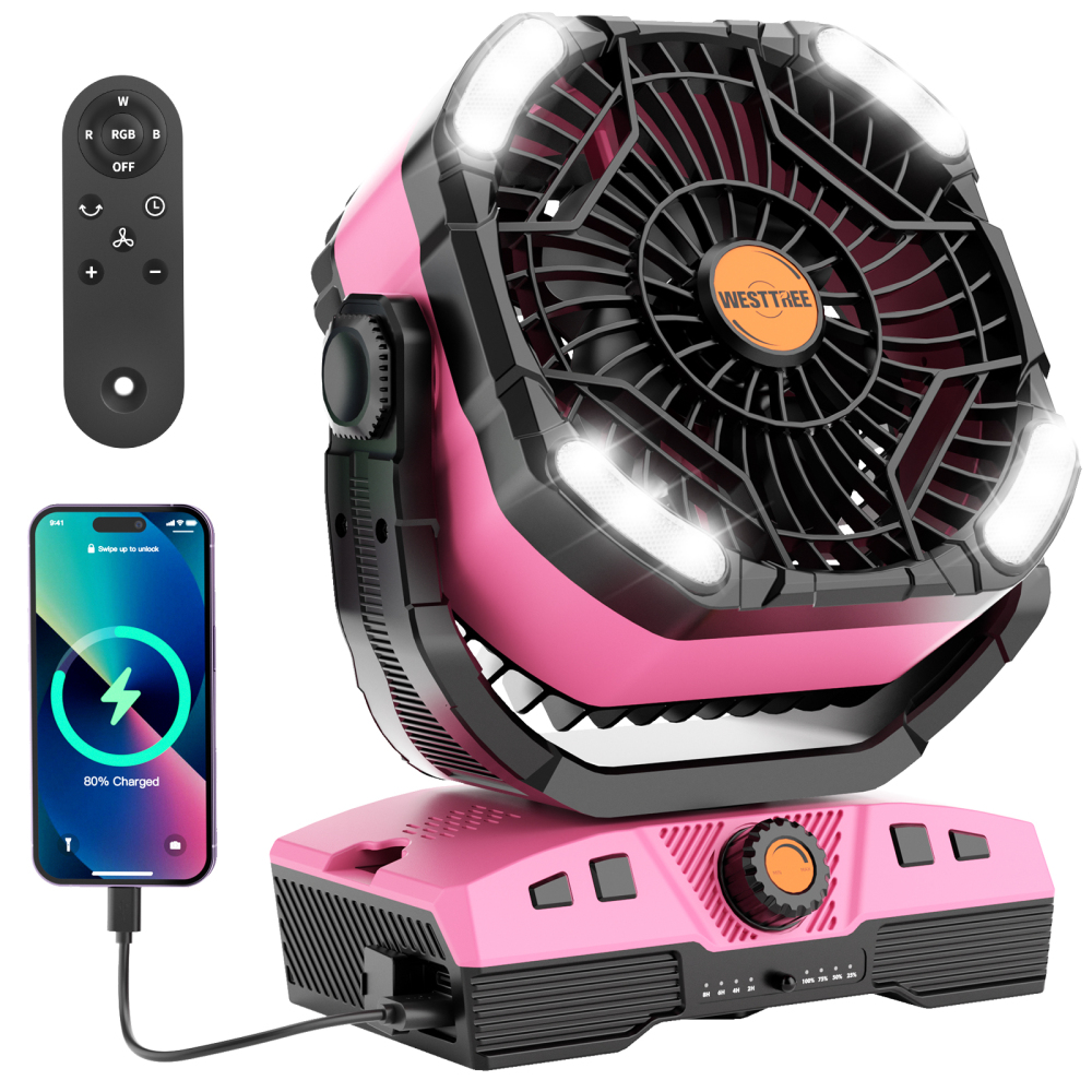 20000mAh Portable Rechargeable Camping Fan - Oscillating，Battery Operated, 270 Pivot,Stepless Speed,USB Desk & Outdoor Fan