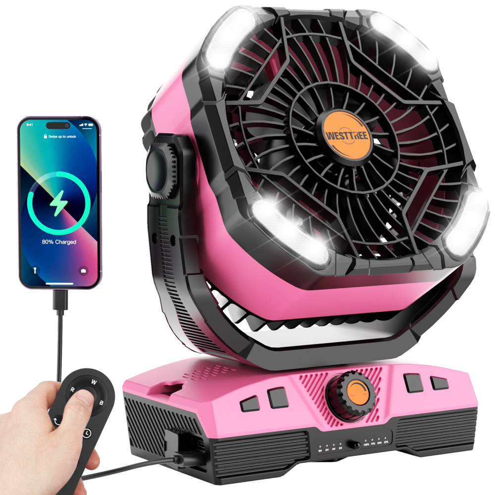 20000mAh Portable Rechargeable Camping Fan - Oscillating，Battery Operated, 270 Pivot,Stepless Speed,USB Desk & Outdoor Fan
