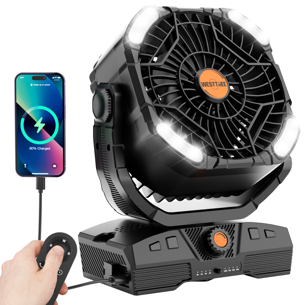 20000mAh Portable Rechargeable Camping Fan - Oscillating，Battery Operated, 270 Pivot,Stepless Speed,USB Desk & Outdoor Fan
