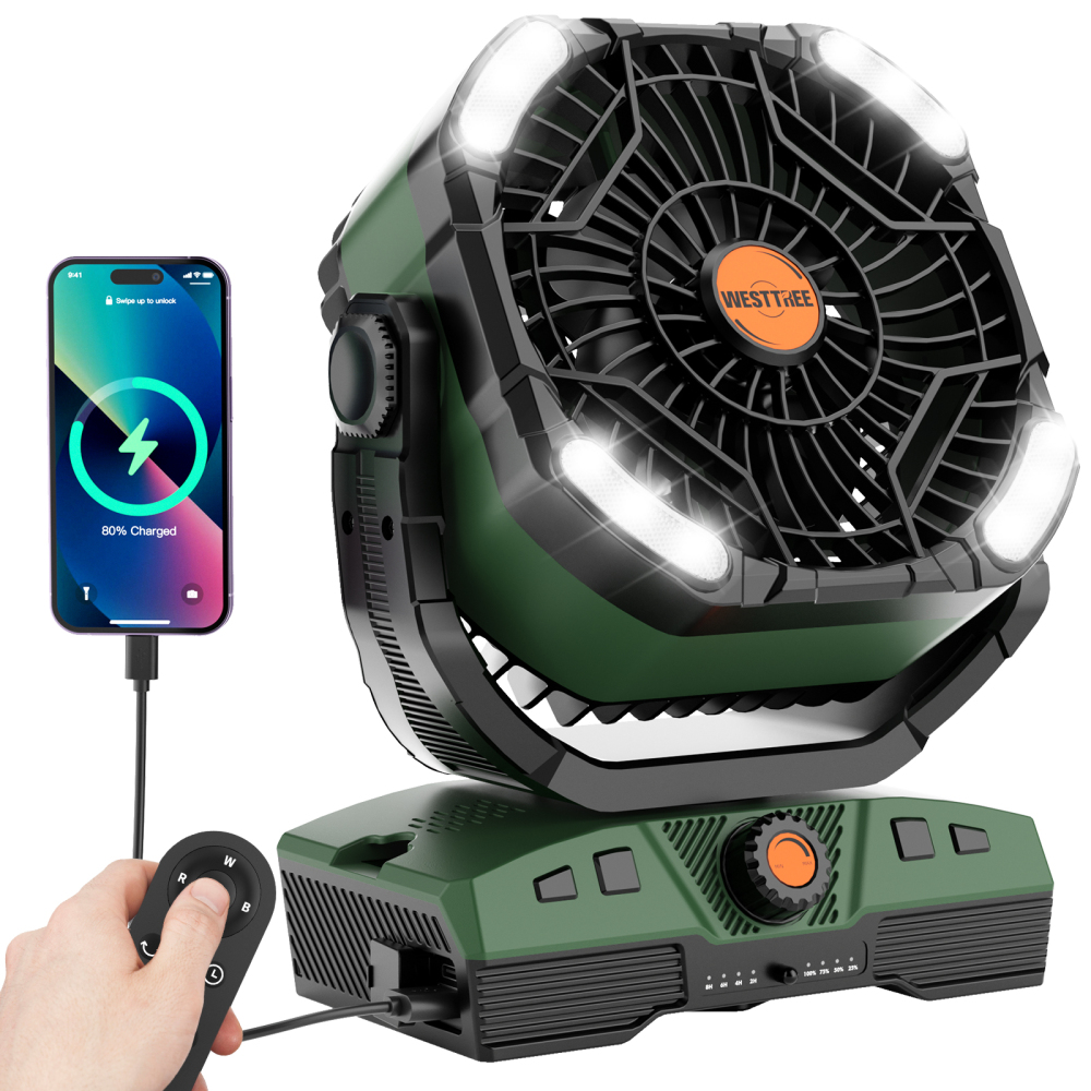 20000mAh Portable Rechargeable Camping Fan - Oscillating，Battery Operated, 270 Pivot,Stepless Speed,USB Desk & Outdoor Fan