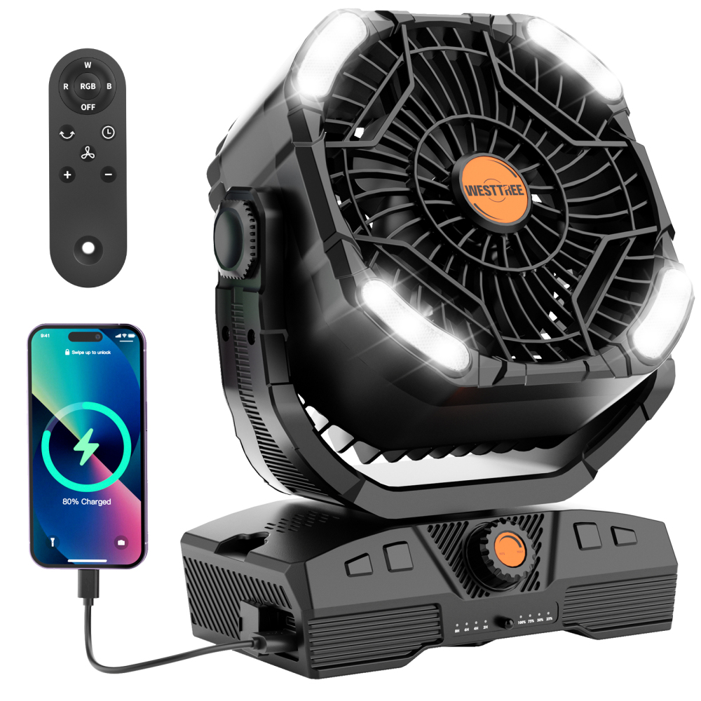 20000mAh Portable Rechargeable Camping Fan - Oscillating，Battery Operated, 270 Pivot,Stepless Speed,USB Desk & Outdoor Fan