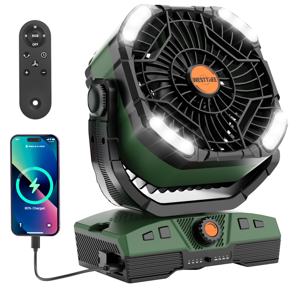 20000mAh Portable Rechargeable Camping Fan - Oscillating，Battery Operated, 270 Pivot,Stepless Speed,USB Desk & Outdoor Fan