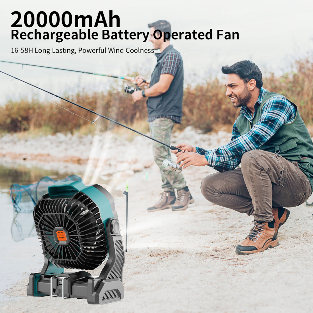 20000mAh Portable Camping Fan - Rechargeable Outdoor Tent Fan with LED Light, USB Port & Hook