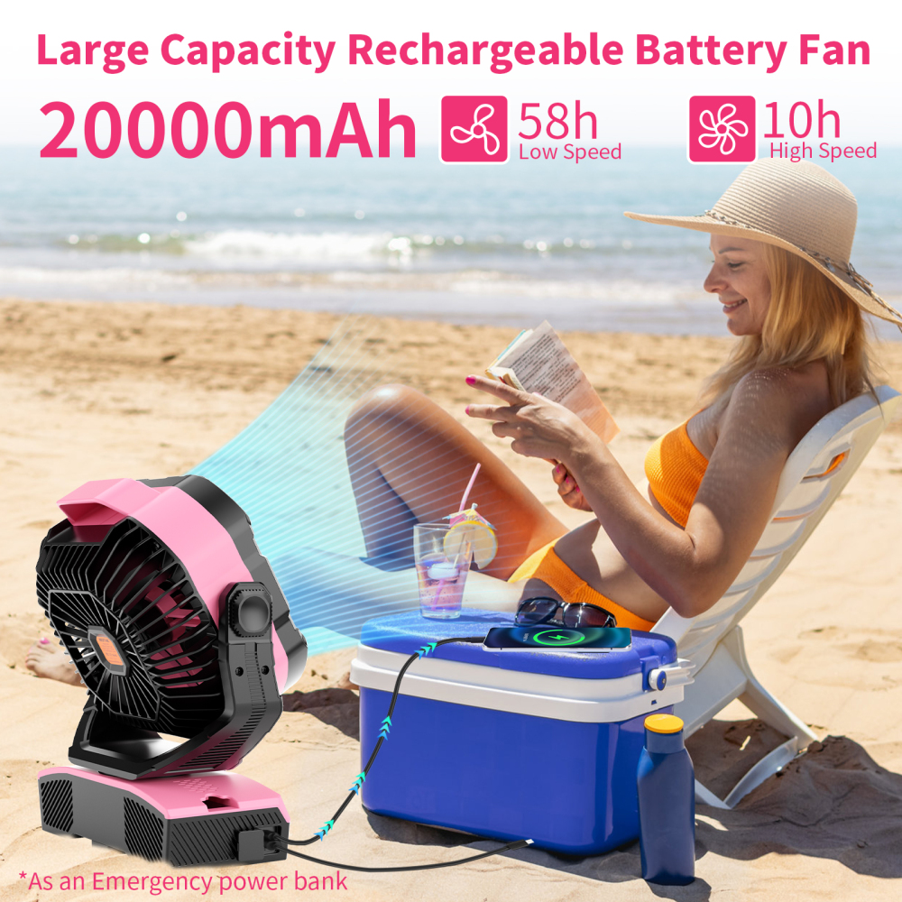 20000mAh Portable Rechargeable Camping Fan - Oscillating，Battery Operated, 270 Pivot,Stepless Speed,USB Desk & Outdoor Fan