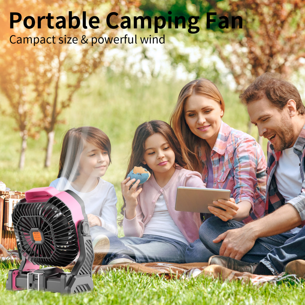 20000mAh Portable Camping Fan - Rechargeable Outdoor Tent Fan with LED Light, USB Port & Hook