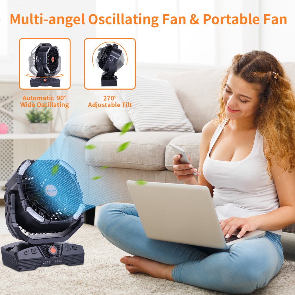 20000mAh Portable Rechargeable Camping Fan - Oscillating，Battery Operated, 270 Pivot,Stepless Speed,USB Desk & Outdoor Fan