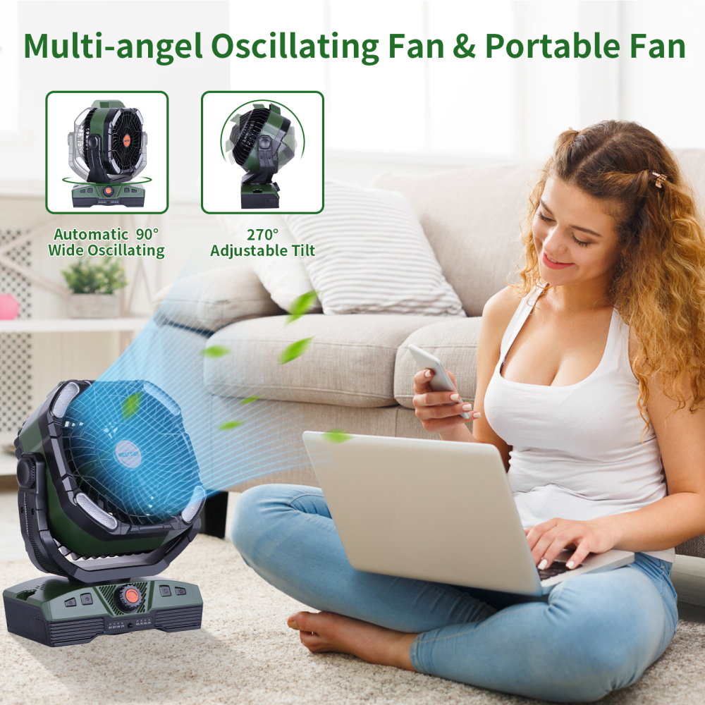 20000mAh Portable Rechargeable Camping Fan - Oscillating，Battery Operated, 270 Pivot,Stepless Speed,USB Desk & Outdoor Fan