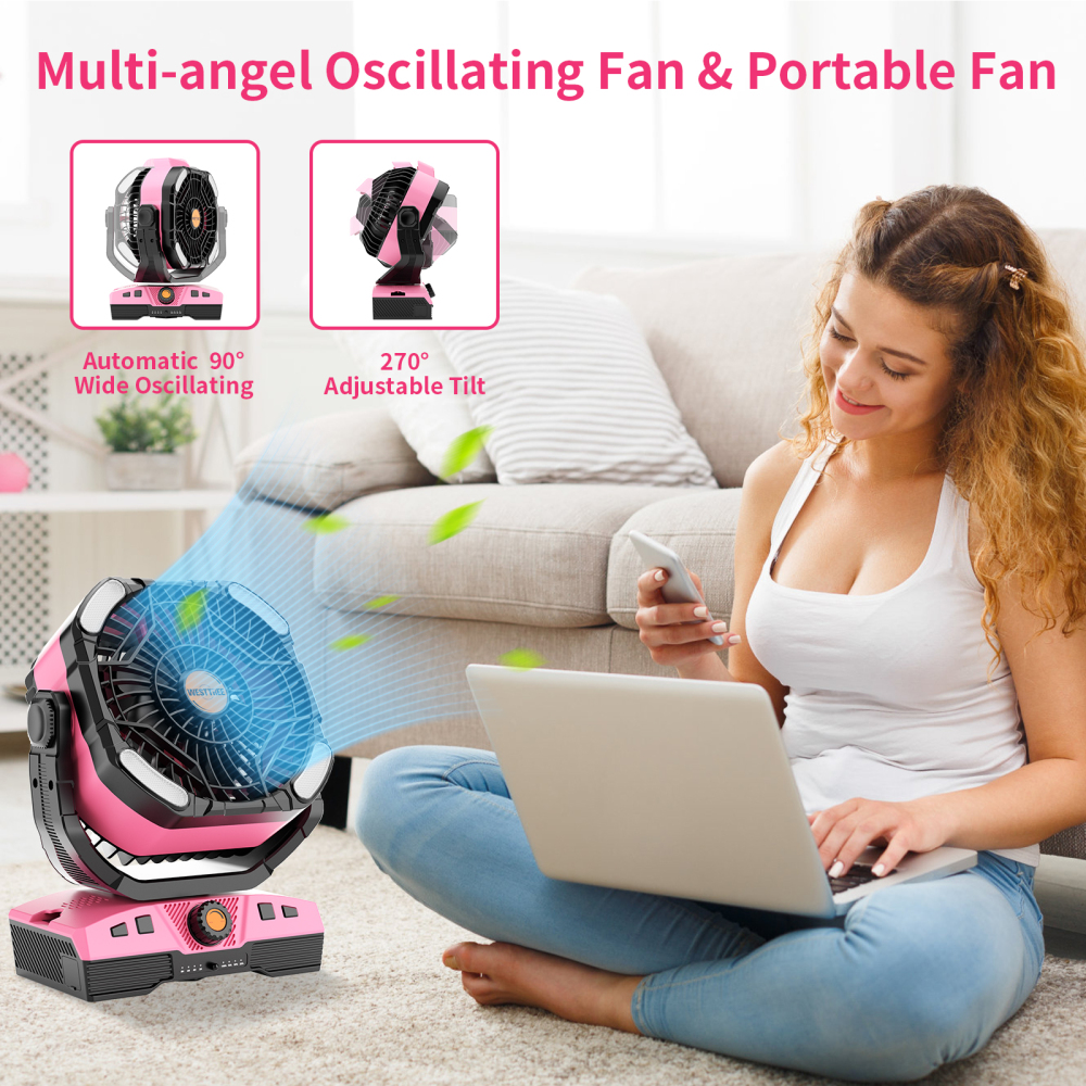 20000mAh Portable Rechargeable Camping Fan - Oscillating，Battery Operated, 270 Pivot,Stepless Speed,USB Desk & Outdoor Fan