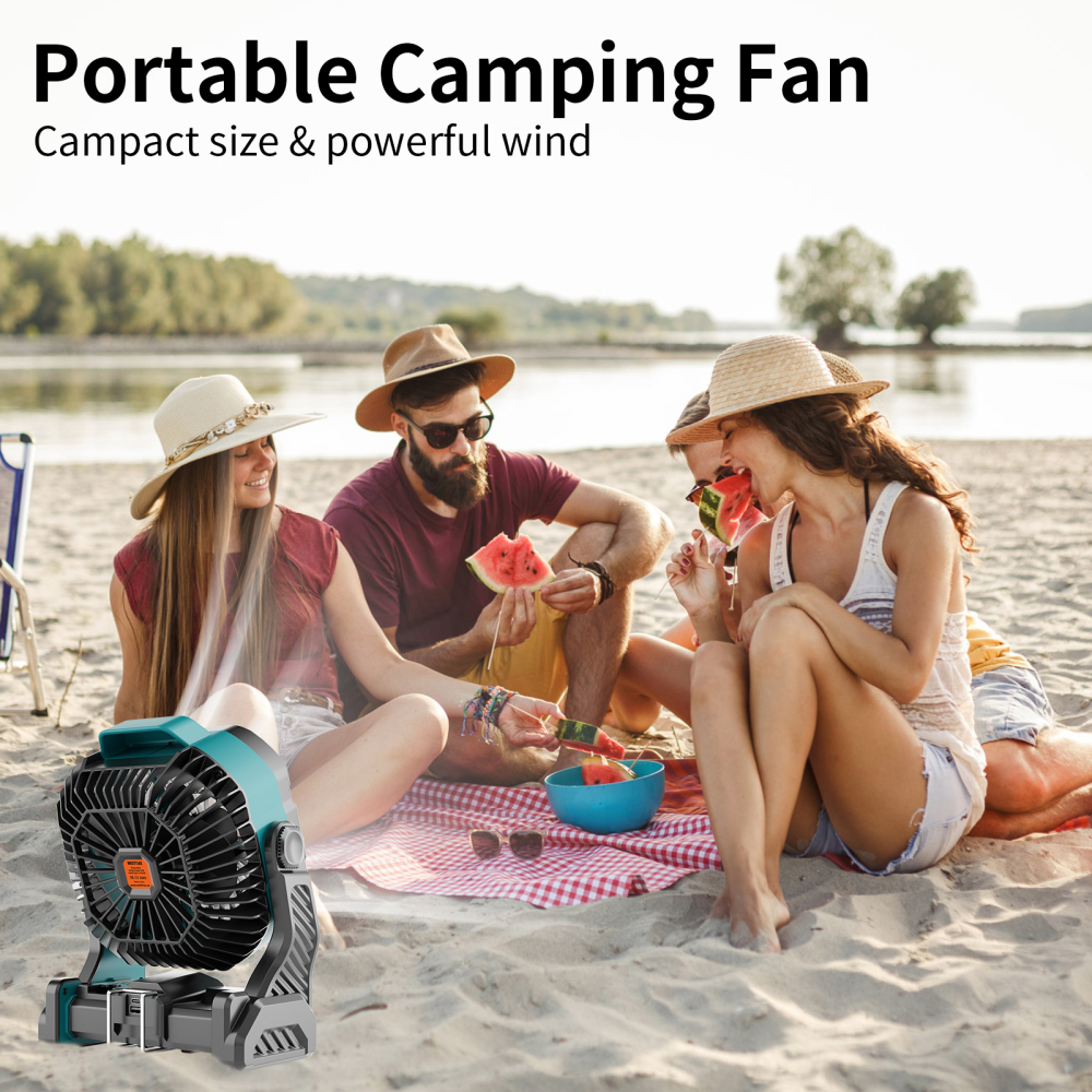 20000mAh Portable Camping Fan - Rechargeable Outdoor Tent Fan with LED Light, USB Port & Hook