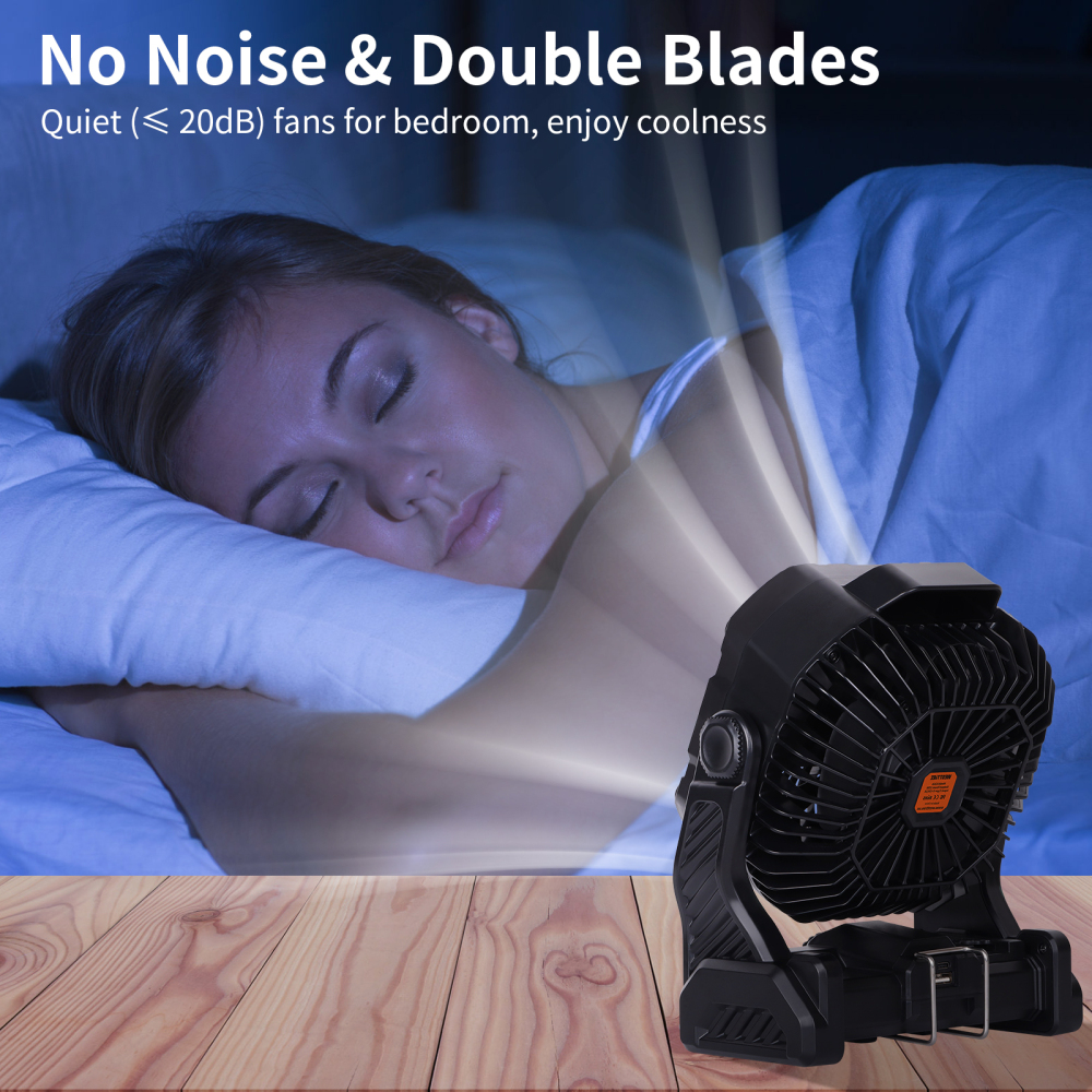 20000mAh Portable Camping Fan - Rechargeable Outdoor Tent Fan with LED Light, USB Port & Hook