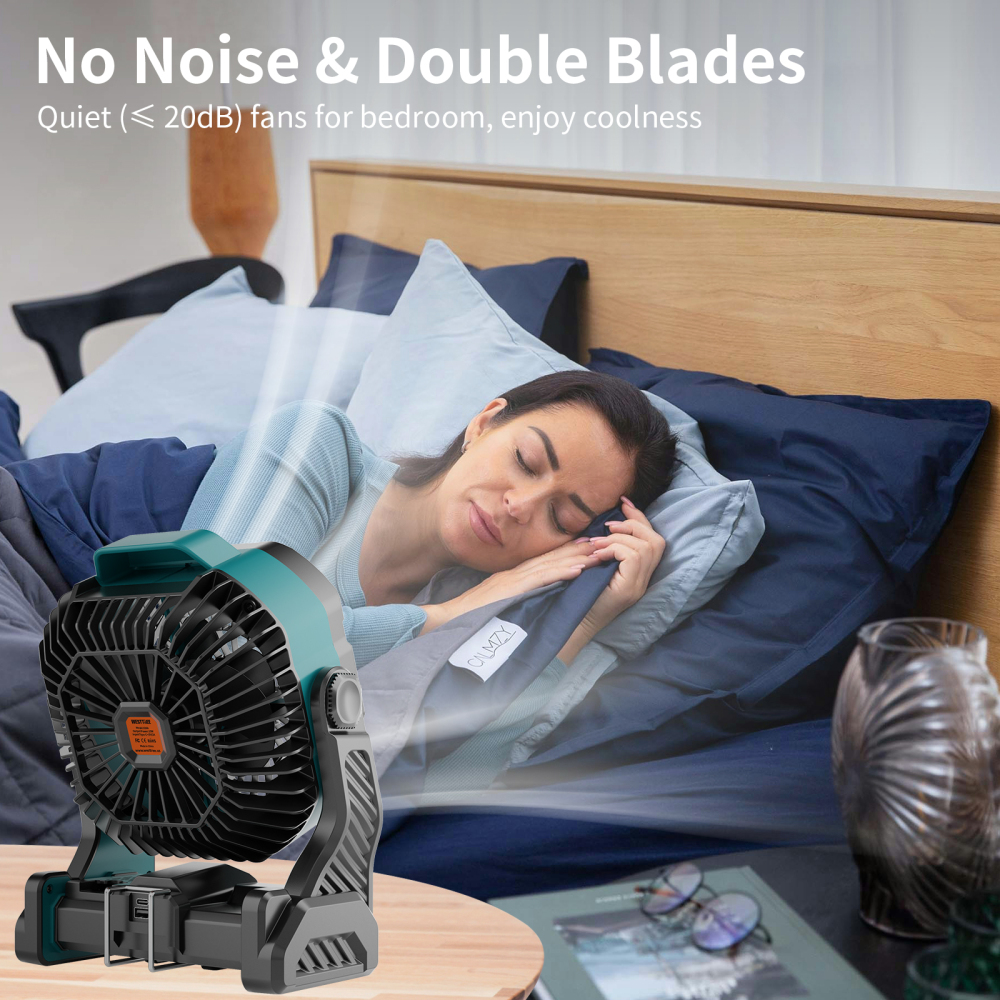 20000mAh Portable Camping Fan - Rechargeable Outdoor Tent Fan with LED Light, USB Port & Hook