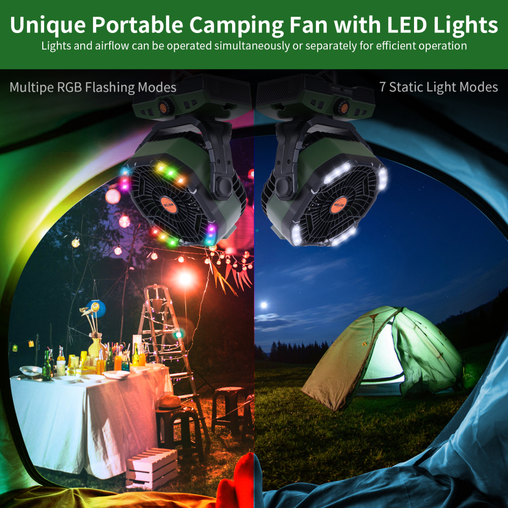 20000mAh Portable Rechargeable Camping Fan - Oscillating，Battery Operated, 270 Pivot,Stepless Speed,USB Desk & Outdoor Fan
