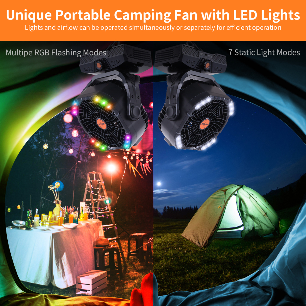 20000mAh Portable Rechargeable Camping Fan - Oscillating，Battery Operated, 270 Pivot,Stepless Speed,USB Desk & Outdoor Fan