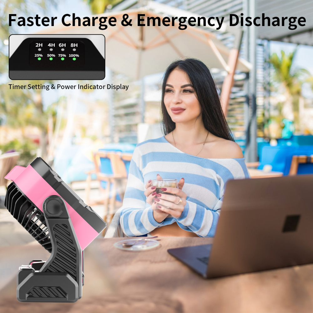 20000mAh Portable Camping Fan - Rechargeable Outdoor Tent Fan with LED Light, USB Port & Hook