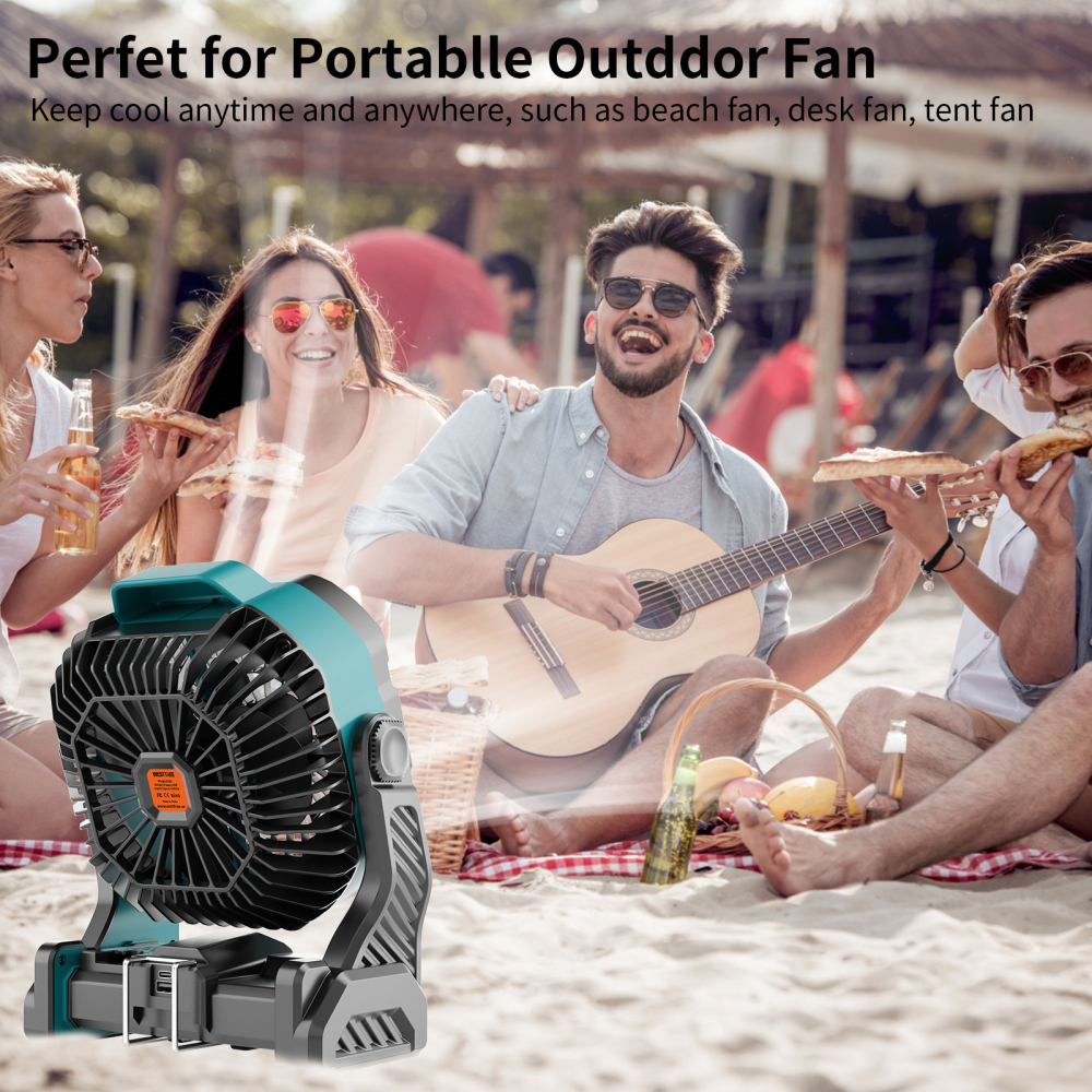 20000mAh Portable Camping Fan - Rechargeable Outdoor Tent Fan with LED Light, USB Port & Hook