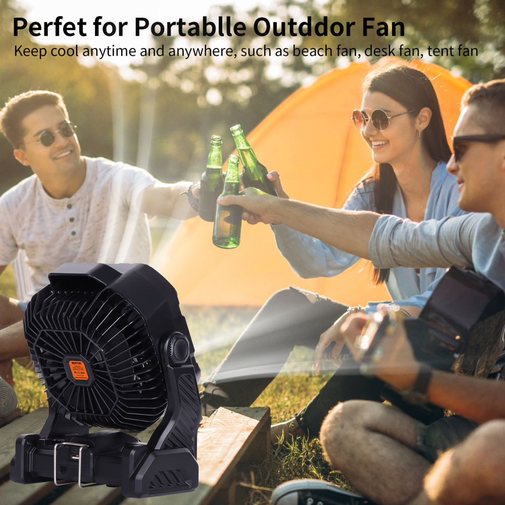 20000mAh Portable Camping Fan - Rechargeable Outdoor Tent Fan with LED Light, USB Port & Hook