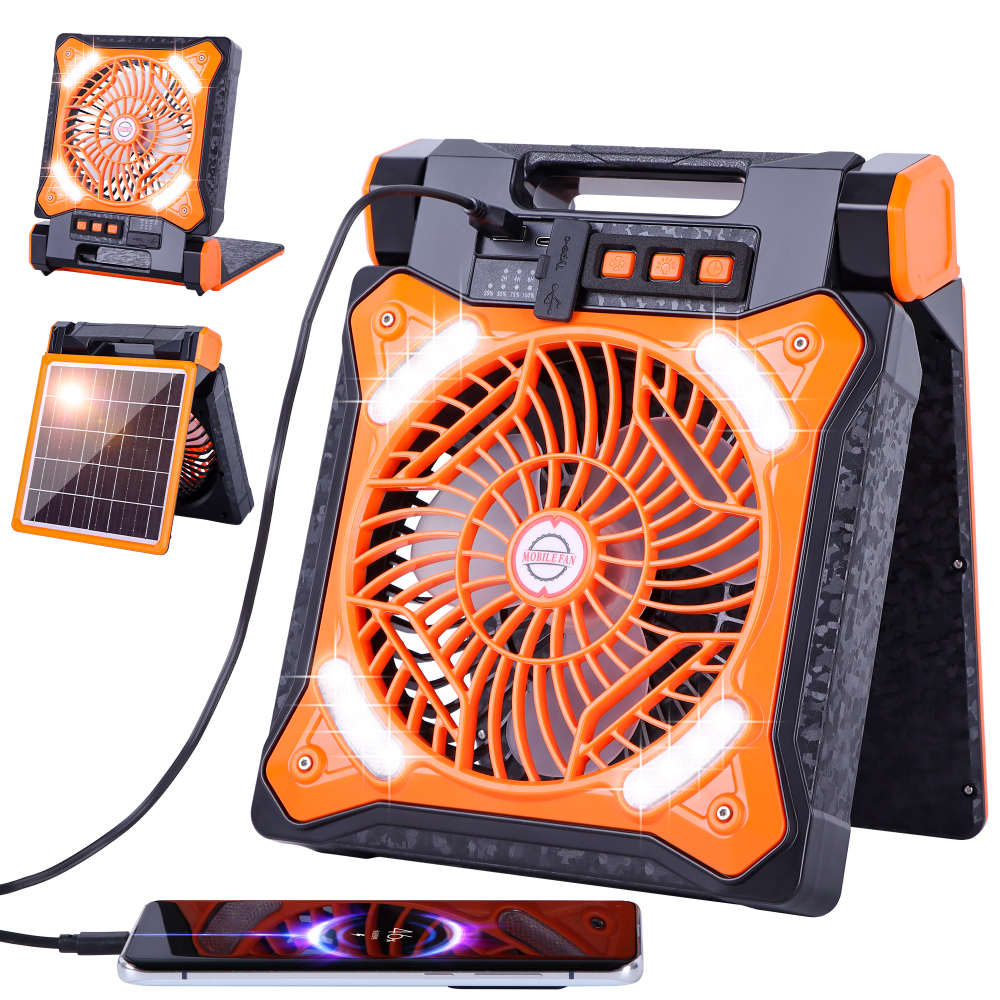 Solar Fan Battery Powered Rechargeable Solar Camping Fan with Led Lantern & Power Bank Foldable Angle USB Personal Fans for Travel Camping