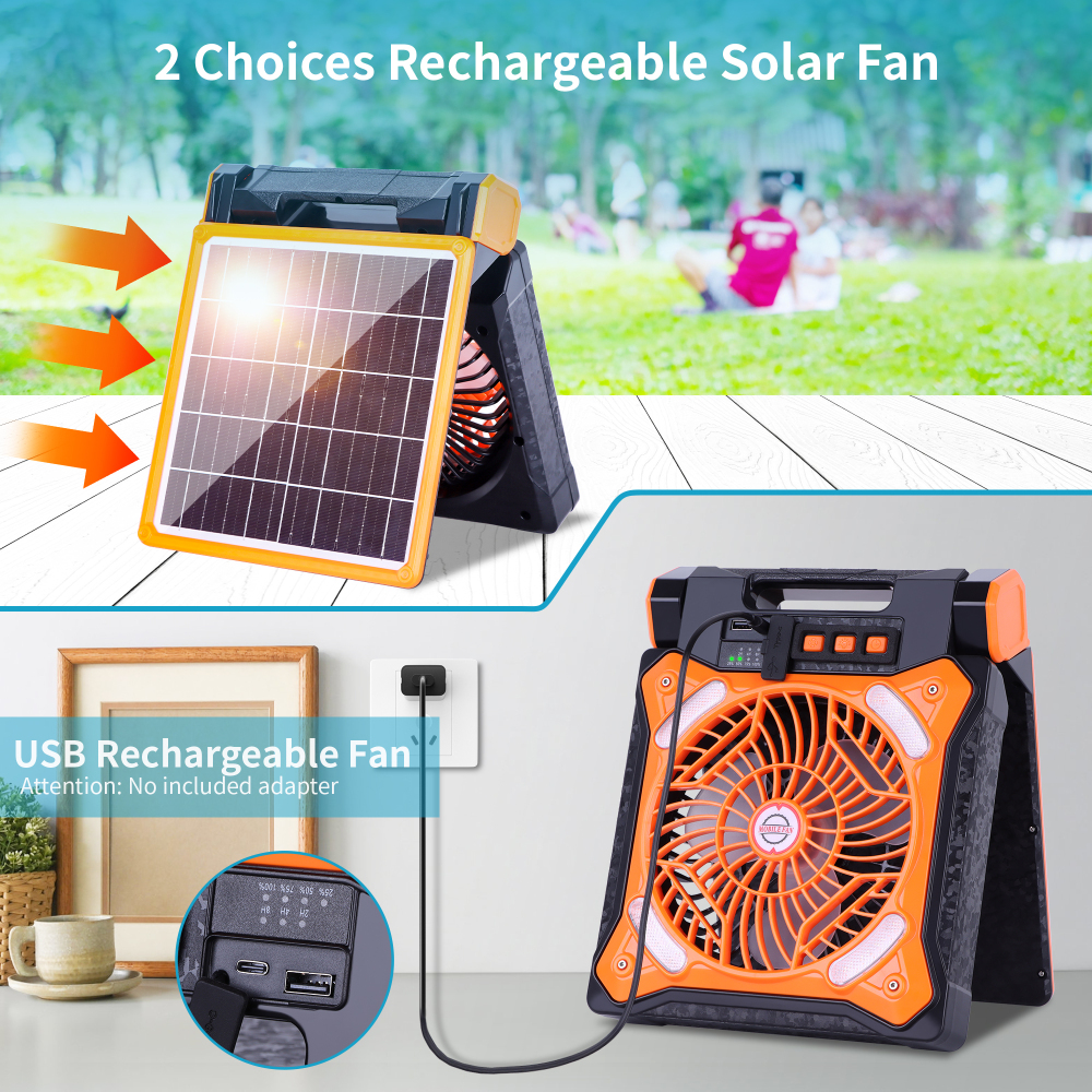 Solar Fan Battery Powered Rechargeable Solar Camping Fan with Led Lantern & Power Bank Foldable Angle USB Personal Fans for Travel Camping