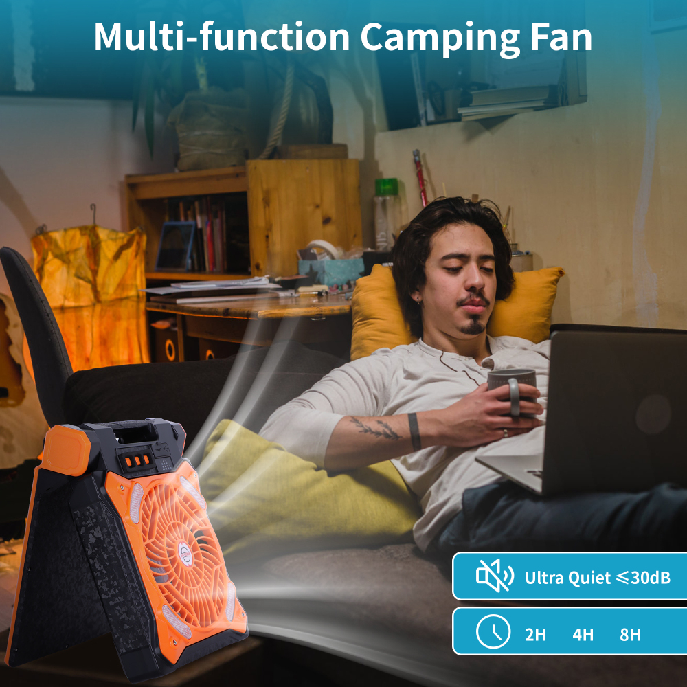 Solar Fan Battery Powered Rechargeable Solar Camping Fan with Led Lantern & Power Bank Foldable Angle USB Personal Fans for Travel Camping