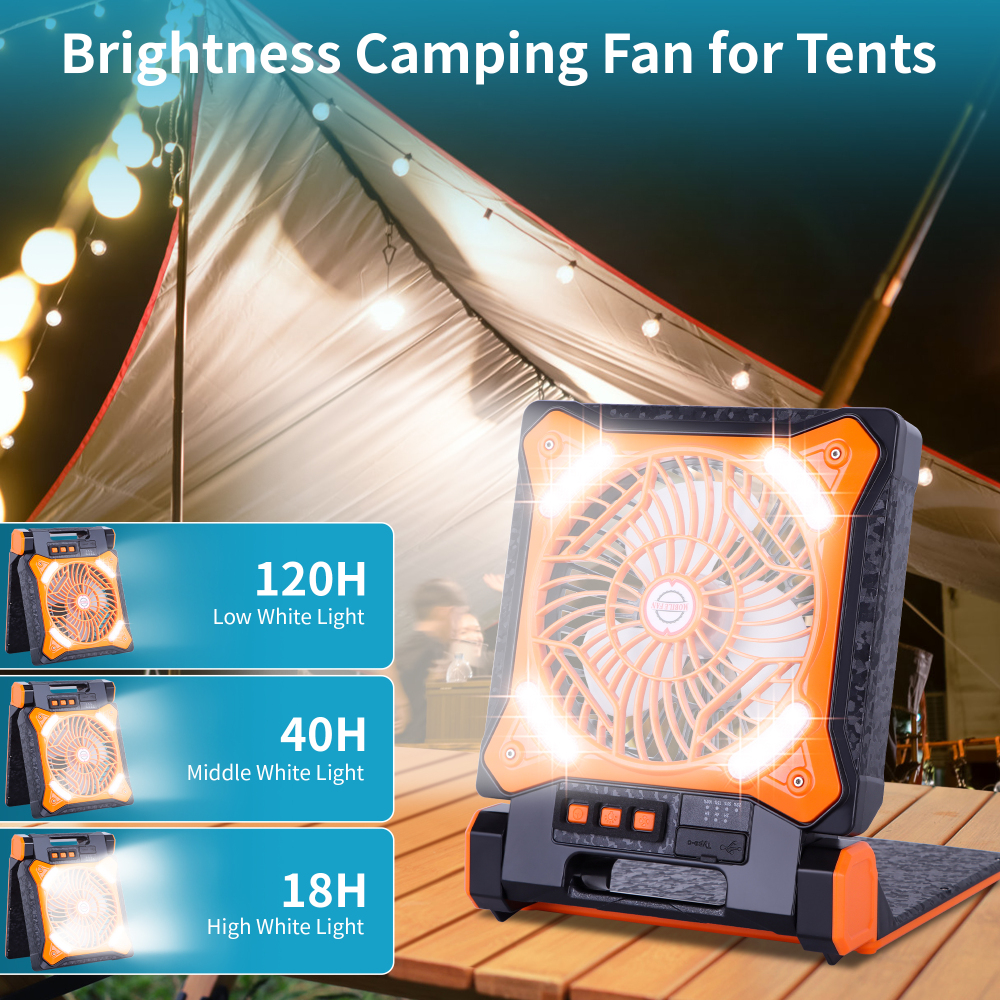 Solar Fan Battery Powered Rechargeable Solar Camping Fan with Led Lantern & Power Bank Foldable Angle USB Personal Fans for Travel Camping