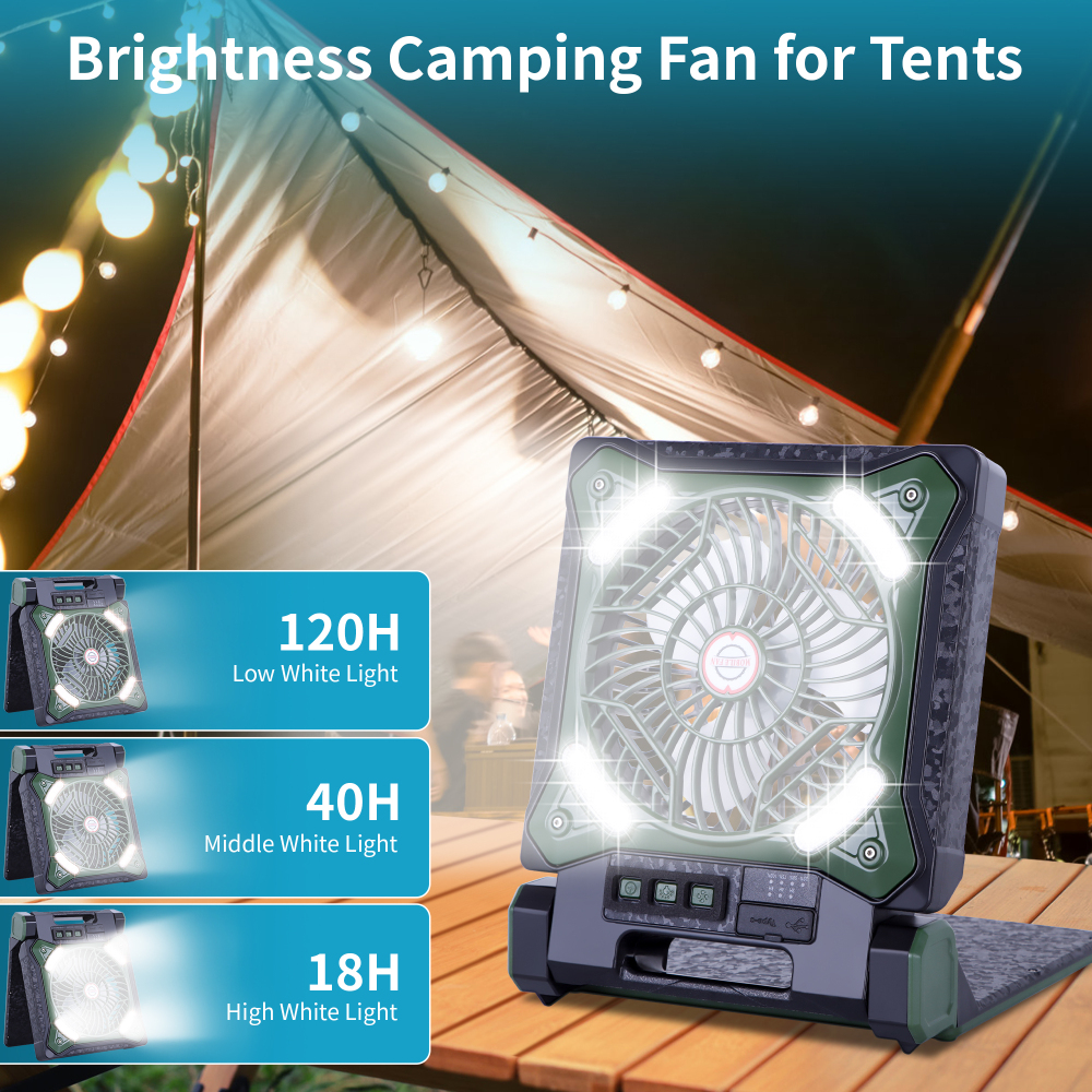 Solar Fan Battery Powered Rechargeable Solar Camping Fan with Led Lantern & Power Bank Foldable Angle USB Personal Fans for Travel Camping