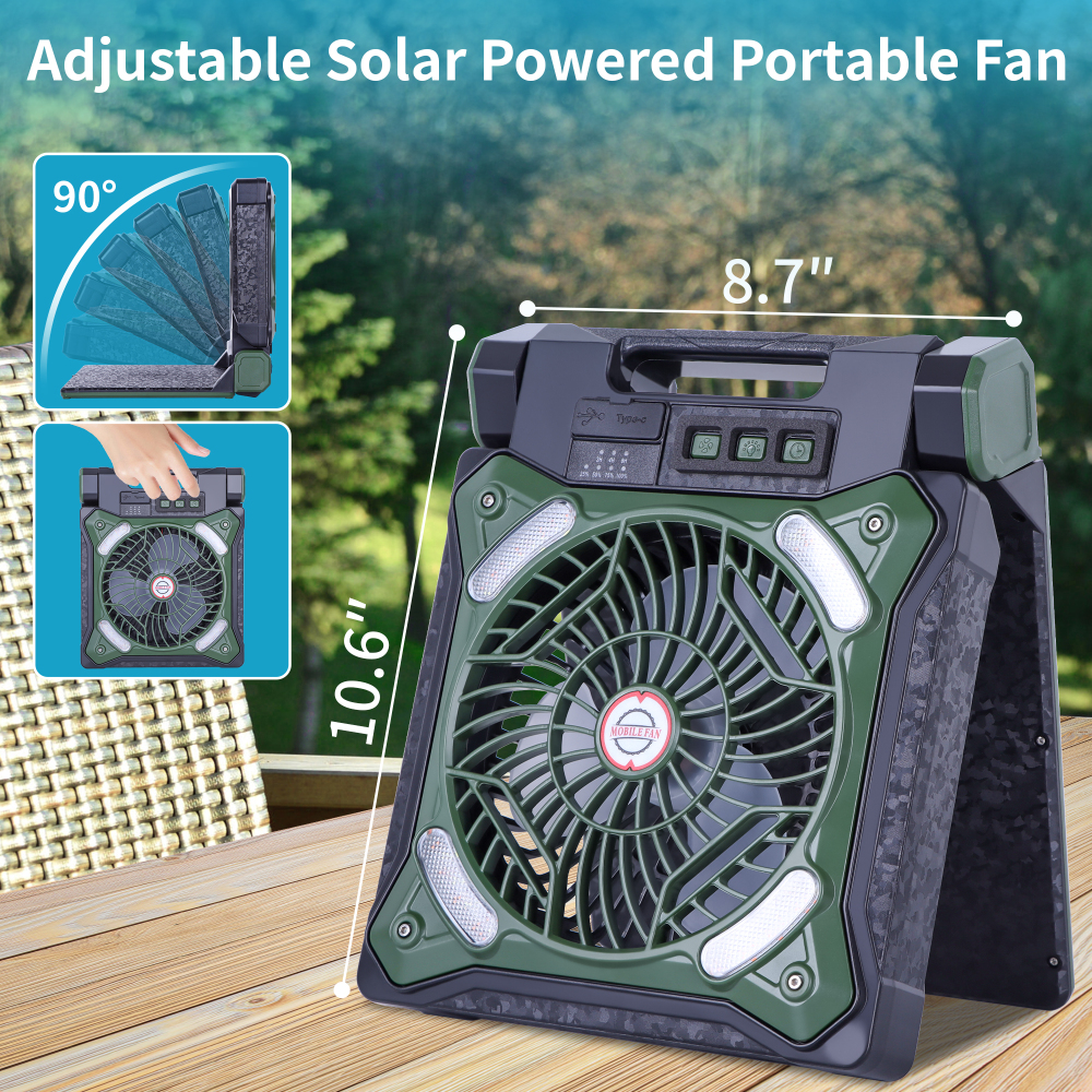 Solar Fan Battery Powered Rechargeable Solar Camping Fan with Led Lantern & Power Bank Foldable Angle USB Personal Fans for Travel Camping