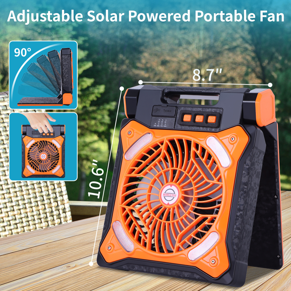 Solar Fan Battery Powered Rechargeable Solar Camping Fan with Led Lantern & Power Bank Foldable Angle USB Personal Fans for Travel Camping