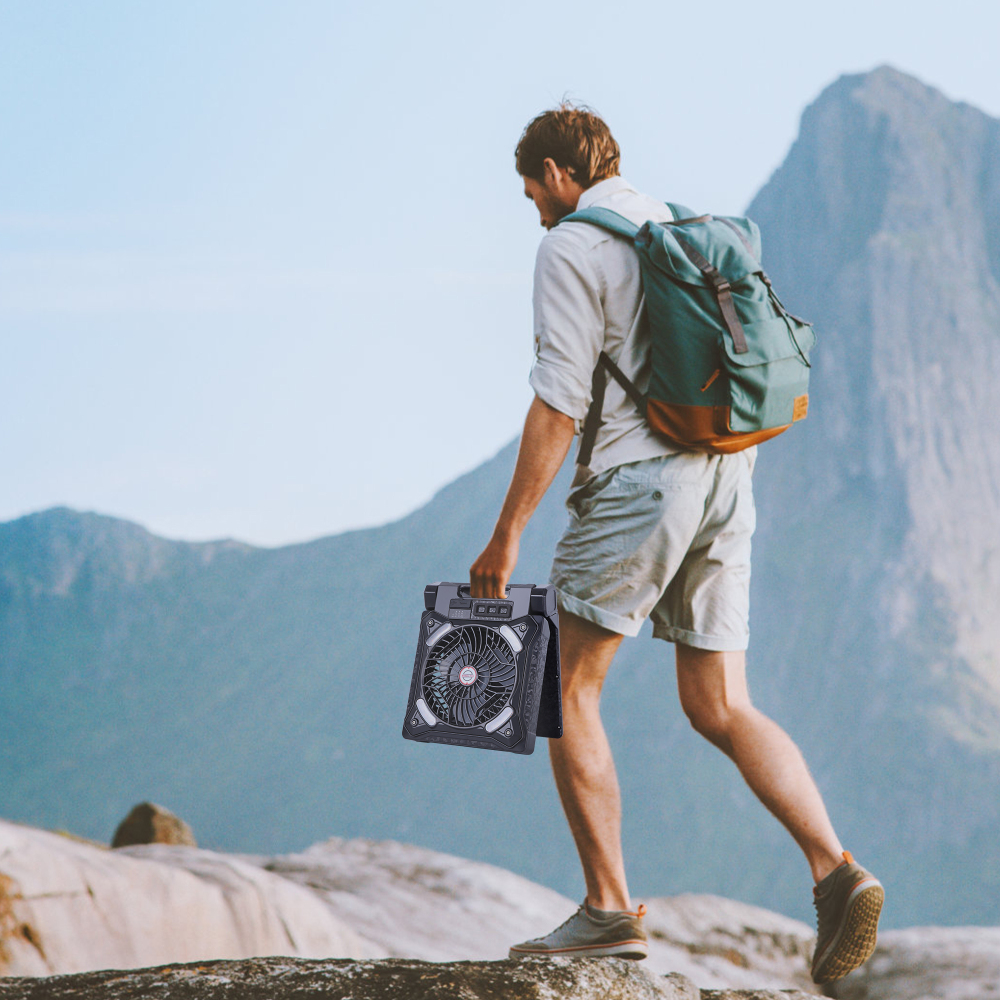 Solar Fan Battery Powered Rechargeable Solar Camping Fan with Led Lantern & Power Bank Foldable Angle USB Personal Fans for Travel Camping