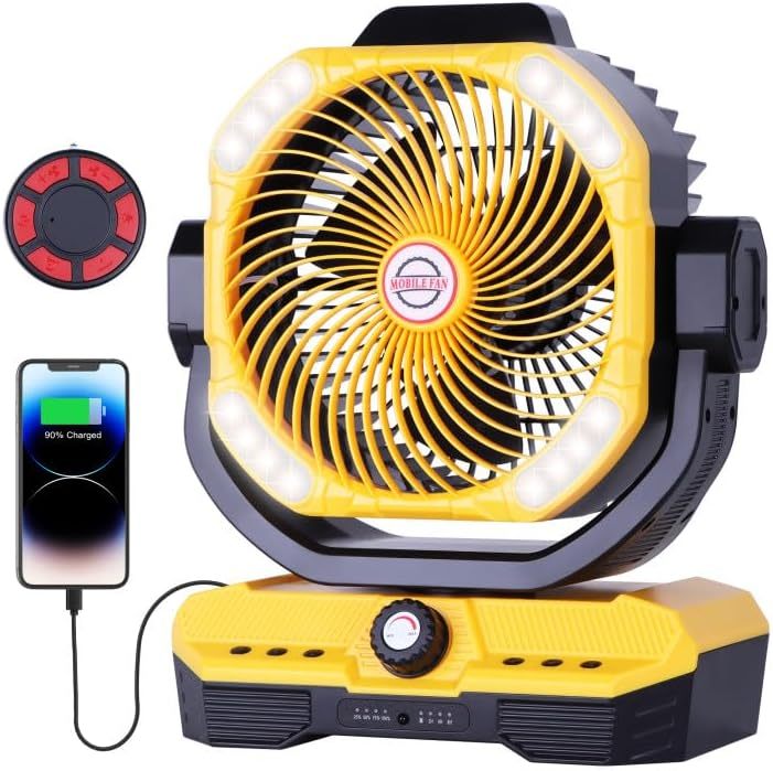 Battery Powered Fan Powerful Airflow Battery Operated Air Circulator Fan for Bedroom,Quiet & 360°Auto Oscillating Rechargeable Camping Fans with LED Light