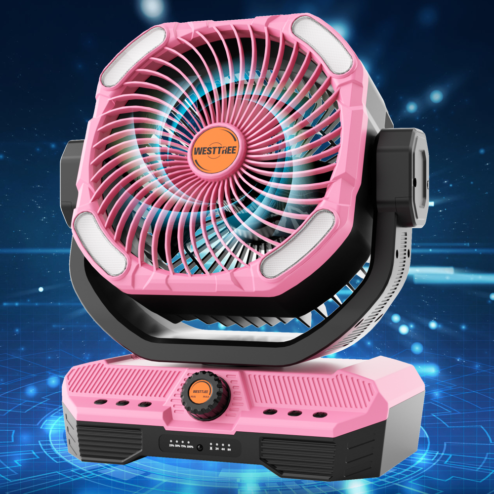Battery Powered Fan Powerful Airflow Battery Operated Air Circulator Fan for Bedroom,Quiet & 360°Auto Oscillating Rechargeable Camping Fans with LED Light