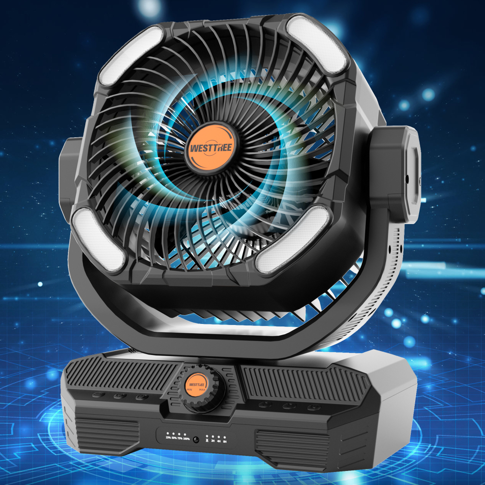 Battery Powered Fan Powerful Airflow Battery Operated Air Circulator Fan for Bedroom,Quiet & 360°Auto Oscillating Rechargeable Camping Fans with LED Light