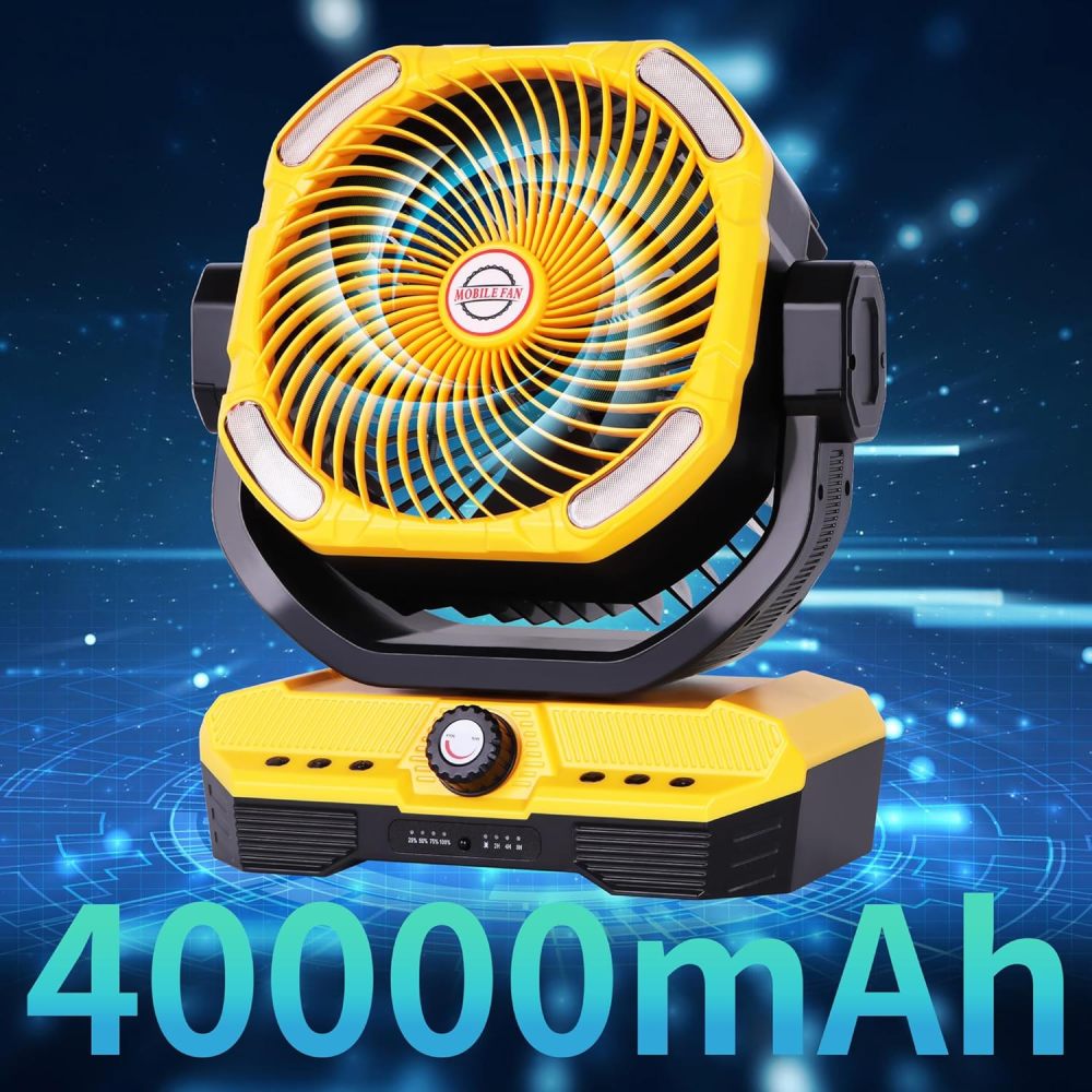 Battery Powered Fan Powerful Airflow Battery Operated Air Circulator Fan for Bedroom,Quiet & 360°Auto Oscillating Rechargeable Camping Fans with LED Light