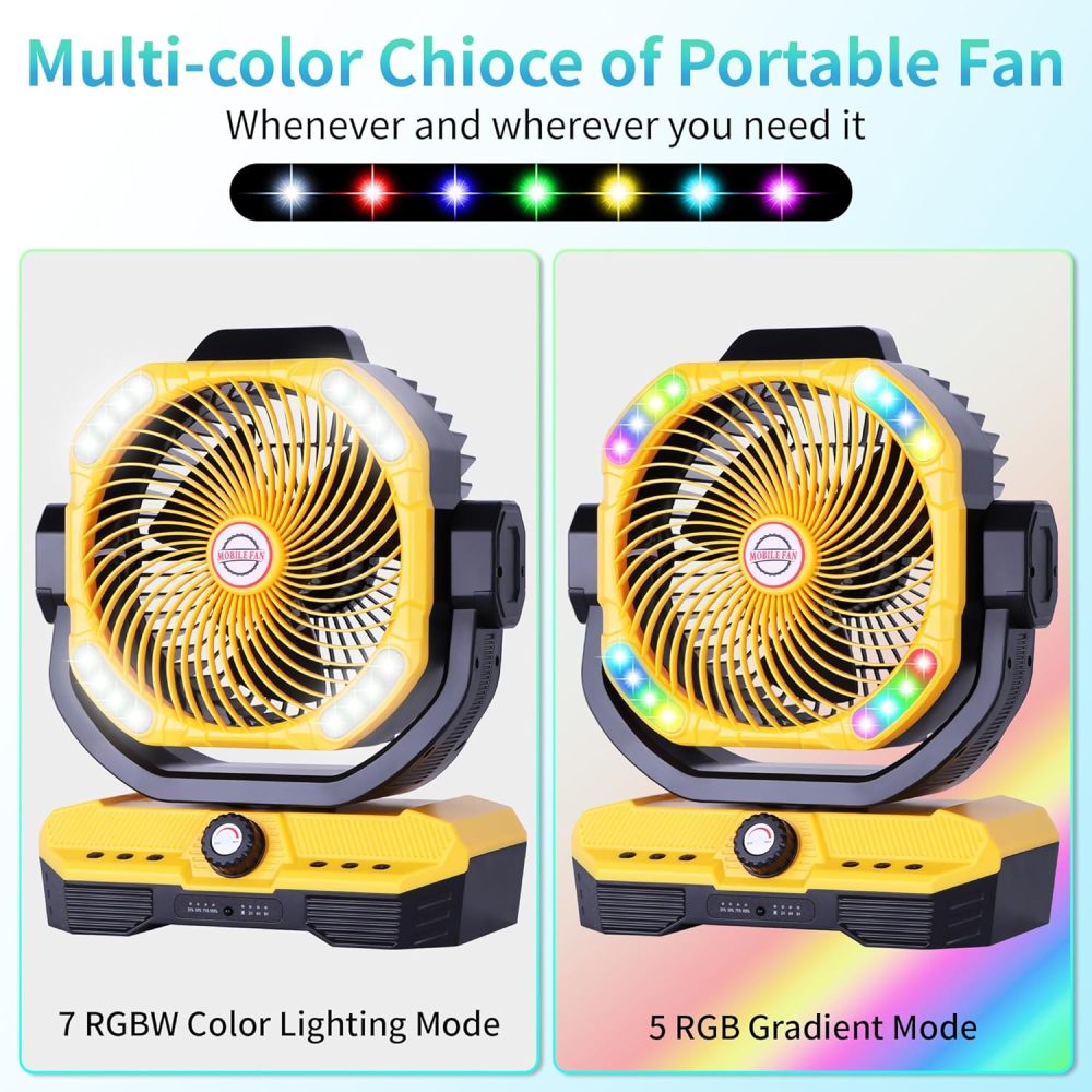 Battery Powered Fan Powerful Airflow Battery Operated Air Circulator Fan for Bedroom,Quiet & 360°Auto Oscillating Rechargeable Camping Fans with LED Light