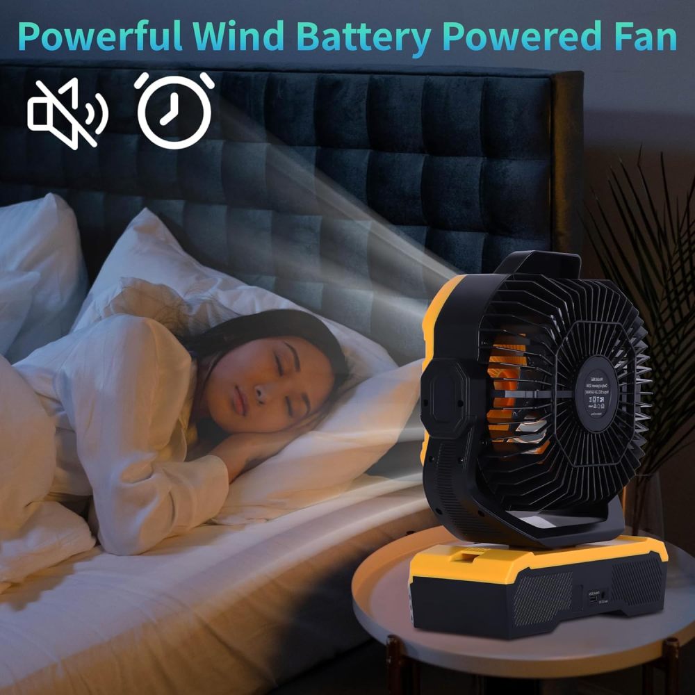 Battery Powered Fan Powerful Airflow Battery Operated Air Circulator Fan for Bedroom,Quiet & 360°Auto Oscillating Rechargeable Camping Fans with LED Light