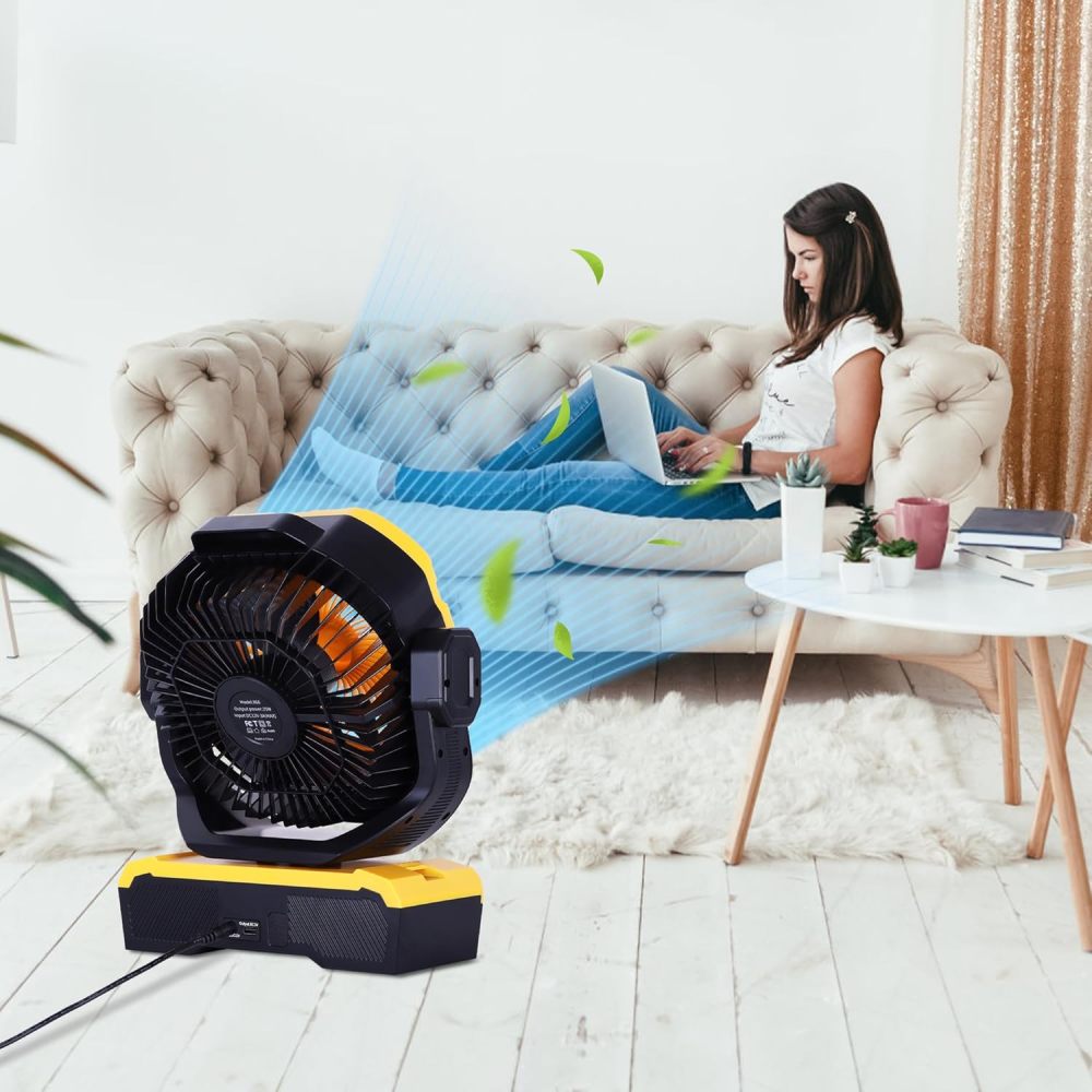 Battery Powered Fan Powerful Airflow Battery Operated Air Circulator Fan for Bedroom,Quiet & 360°Auto Oscillating Rechargeable Camping Fans with LED Light