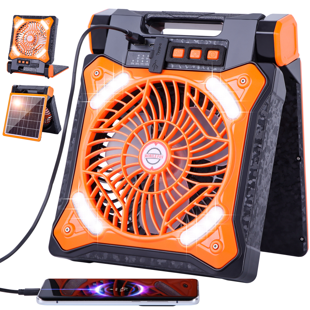 Solar Fan Battery Powered Rechargeable Solar Camping Fan with Led Lantern & Power Bank Foldable Angle USB Personal Fans for Travel Camping