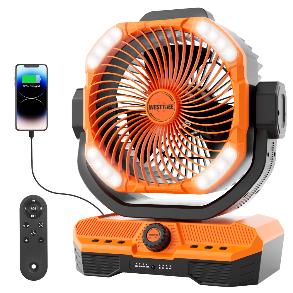 Battery Powered Fan Powerful Airflow Battery Operated Air Circulator Fan for Bedroom,Quiet & 360°Auto Oscillating Rechargeable Camping Fans with LED Light