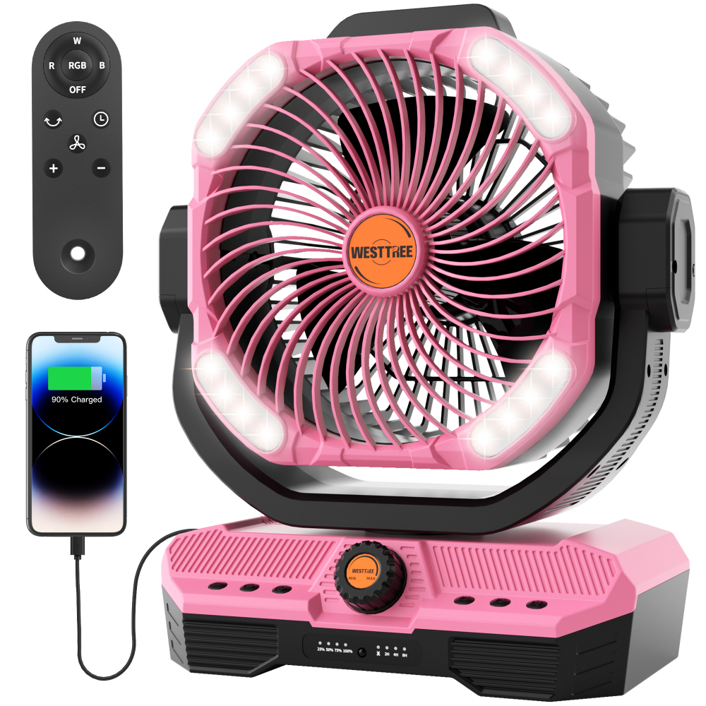 Battery Powered Fan Powerful Airflow Battery Operated Air Circulator Fan for Bedroom,Quiet & 360°Auto Oscillating Rechargeable Camping Fans with LED Light
