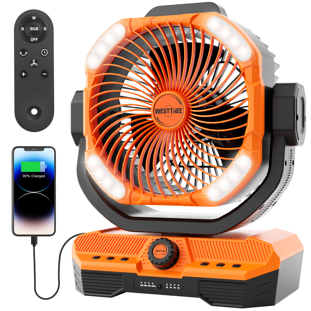 Battery Powered Fan Powerful Airflow Battery Operated Air Circulator Fan for Bedroom,Quiet & 360°Auto Oscillating Rechargeable Camping Fans with LED Light