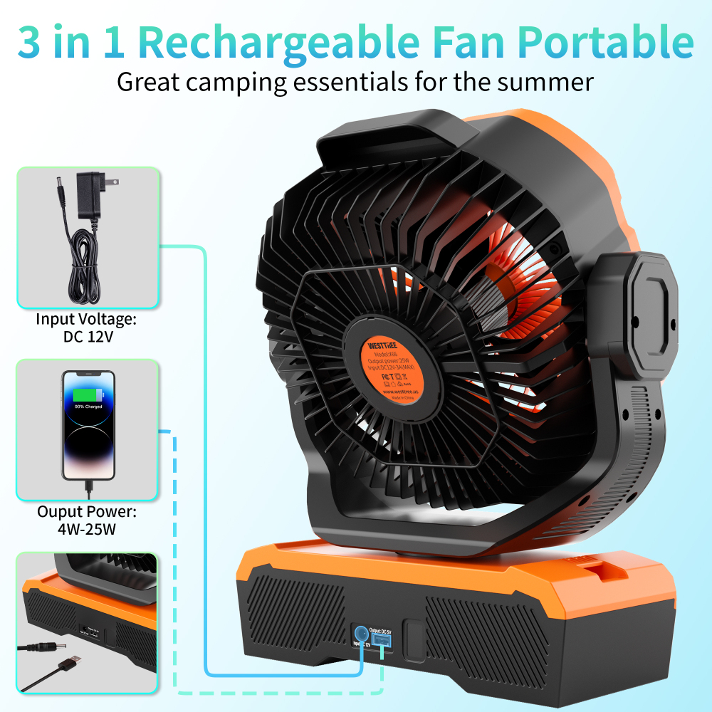 Battery Powered Fan Powerful Airflow Battery Operated Air Circulator Fan for Bedroom,Quiet & 360°Auto Oscillating Rechargeable Camping Fans with LED Light