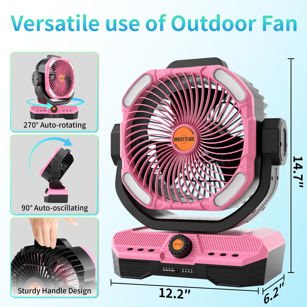Battery Powered Fan Powerful Airflow Battery Operated Air Circulator Fan for Bedroom,Quiet & 360°Auto Oscillating Rechargeable Camping Fans with LED Light