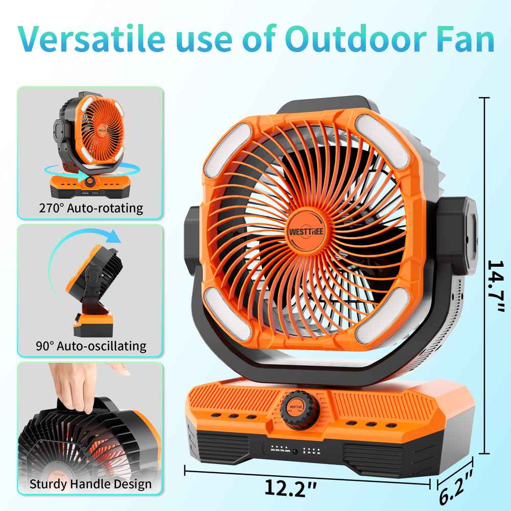 Battery Powered Fan Powerful Airflow Battery Operated Air Circulator Fan for Bedroom,Quiet & 360°Auto Oscillating Rechargeable Camping Fans with LED Light