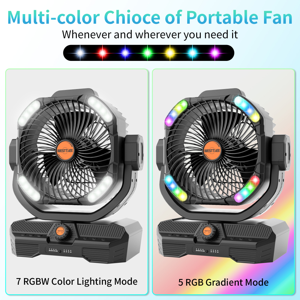 Battery Powered Fan Powerful Airflow Battery Operated Air Circulator Fan for Bedroom,Quiet & 360°Auto Oscillating Rechargeable Camping Fans with LED Light