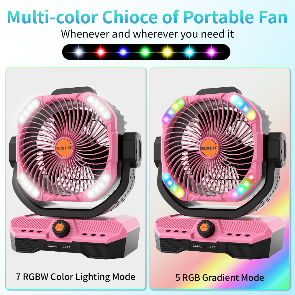Battery Powered Fan Powerful Airflow Battery Operated Air Circulator Fan for Bedroom,Quiet & 360°Auto Oscillating Rechargeable Camping Fans with LED Light