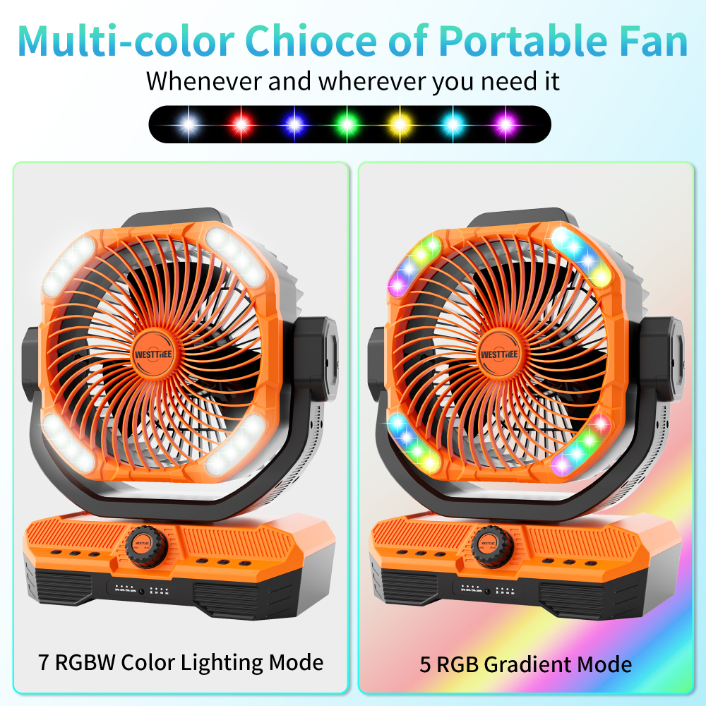 Battery Powered Fan Powerful Airflow Battery Operated Air Circulator Fan for Bedroom,Quiet & 360°Auto Oscillating Rechargeable Camping Fans with LED Light